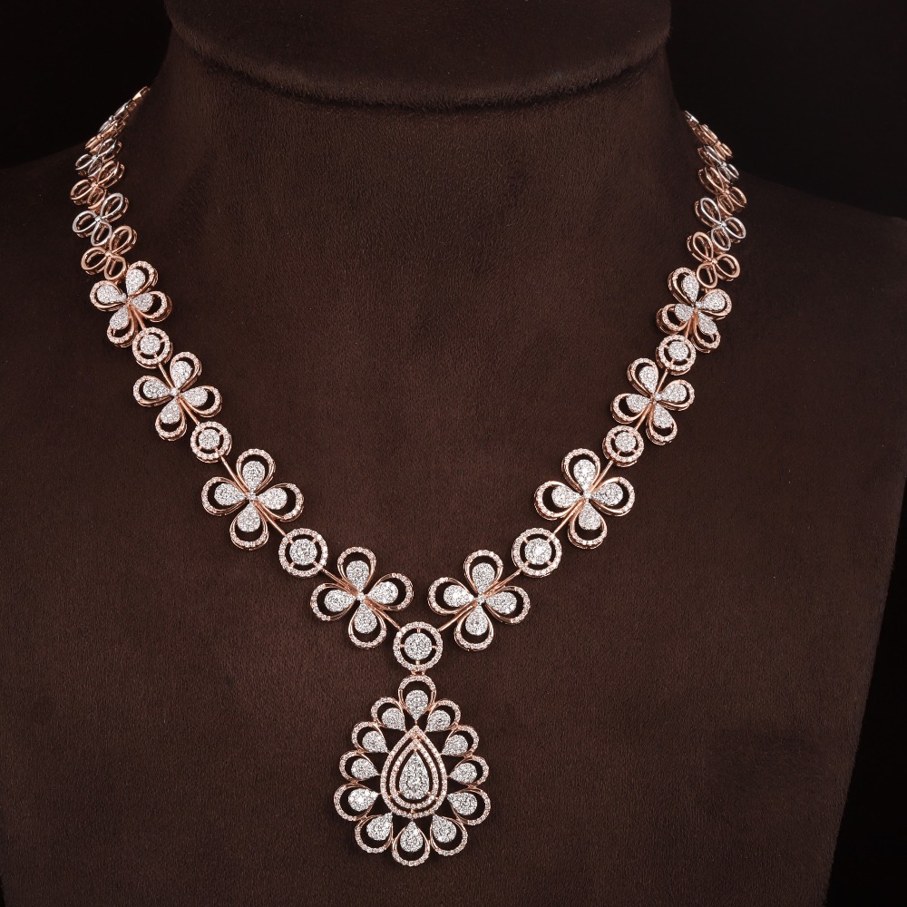 18kt rose gold designer diamond fancy necklace