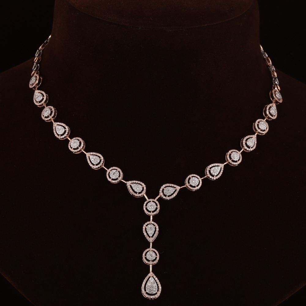 18kt rose gold drop shaped designer diamond necklace