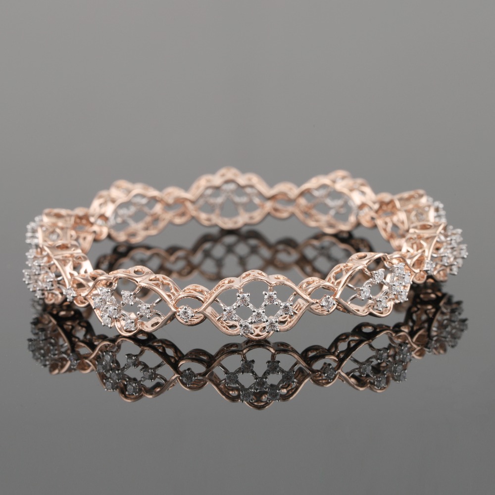 18kt rose gold designer diamond fancy bangle