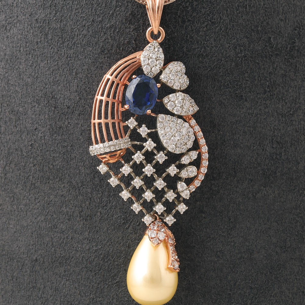 18kt rose gold designer diamond pendant