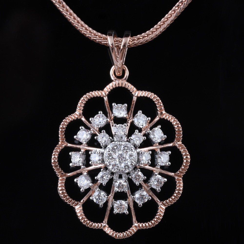 18kt rose gold designer diamond pendant