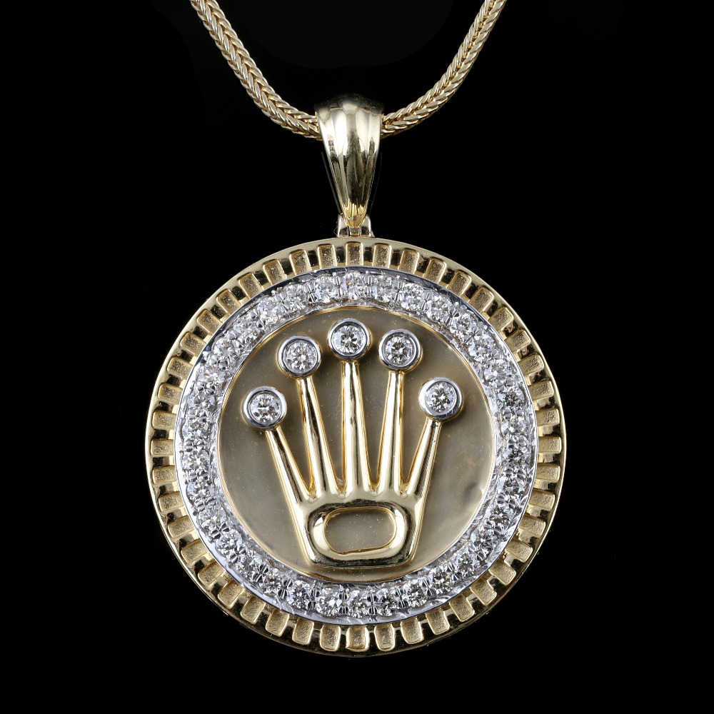 18kt rolex shaped diamond pendant