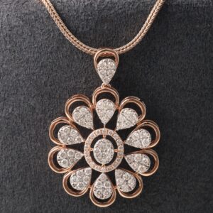 18kt rose gold flower shaped diamond pendant