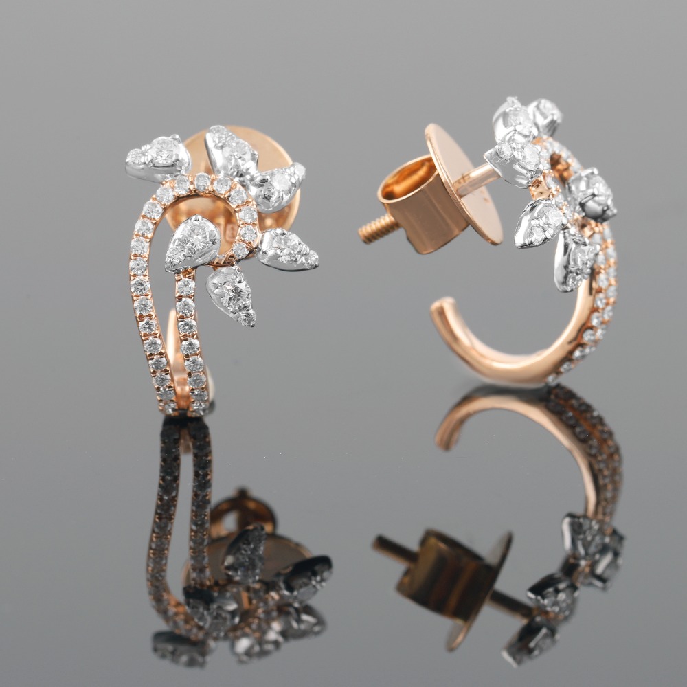 18kt rose pan shaped gold diamond bali earrings