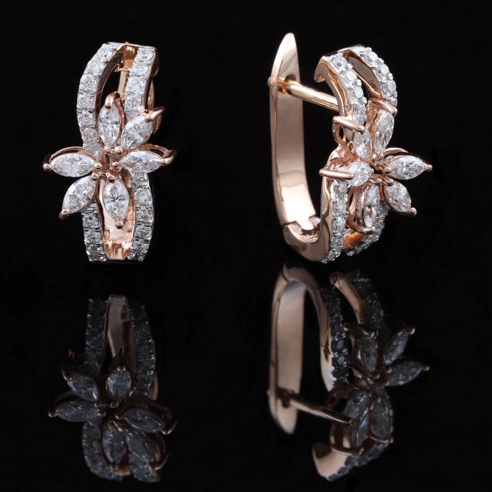 18kt rose gold flower shaped diamond bali earrings