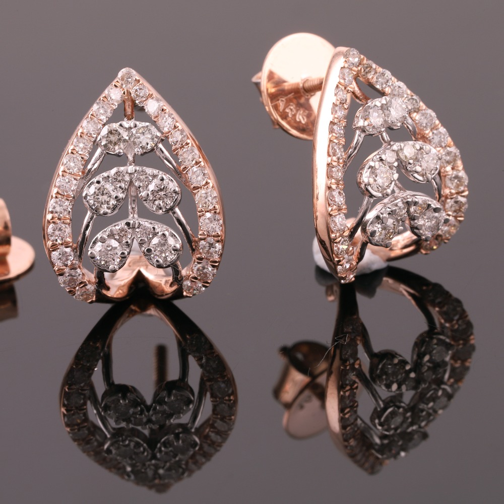18kt Rose gold pan shaped diamond bali earrings