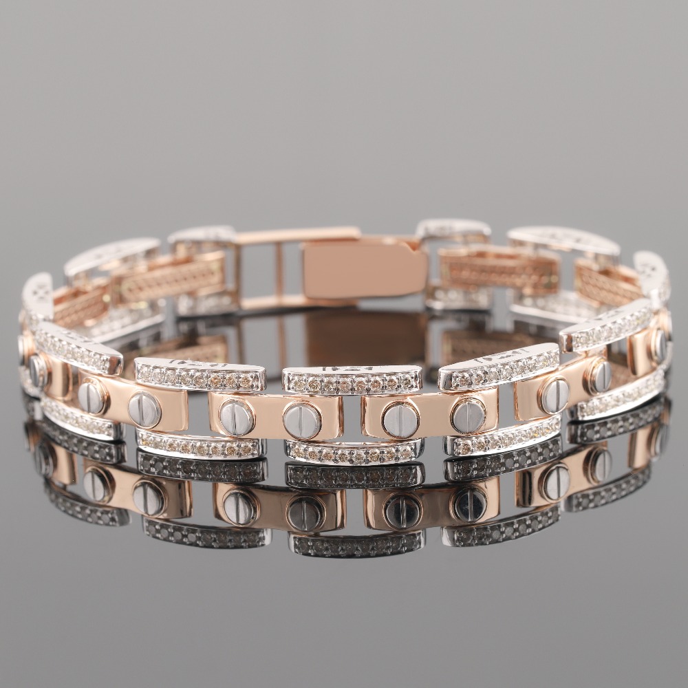 18kt dual white & rose gold shine diamond men's bracelet