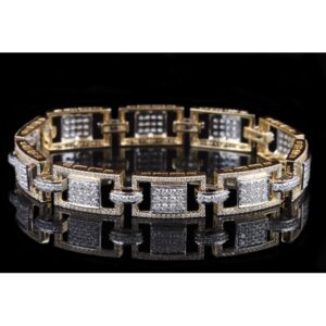 18kt yellow gold square shaped diamond men's bracelet