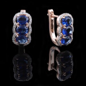 18kt designer diamond blue stone bali earrings
