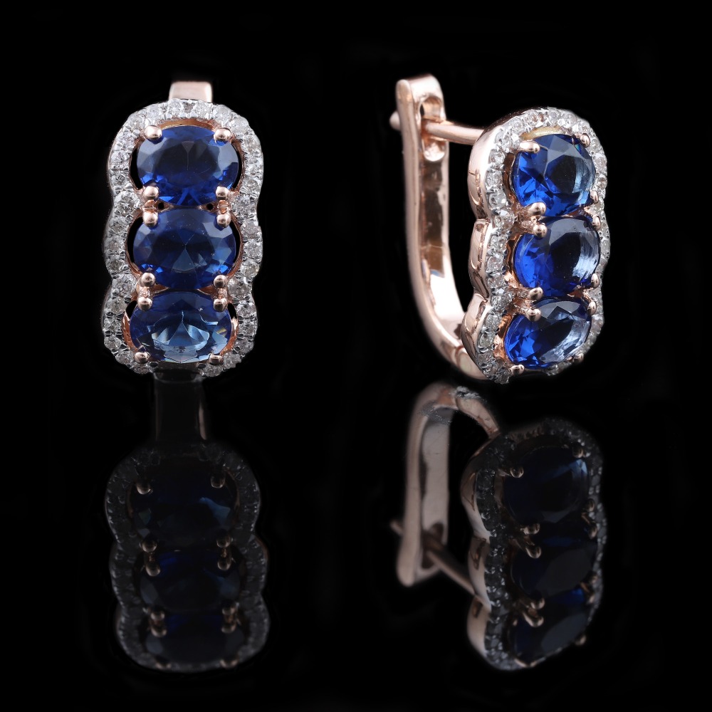 18kt designer diamond blue stone bali earrings