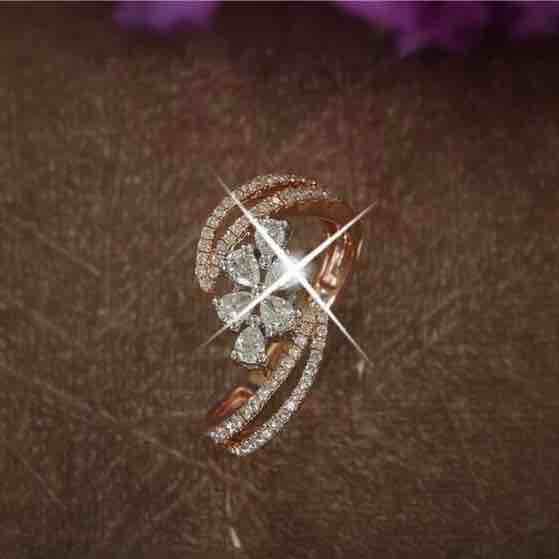18KT Rose Gold Flower Design Real Diamond Ring