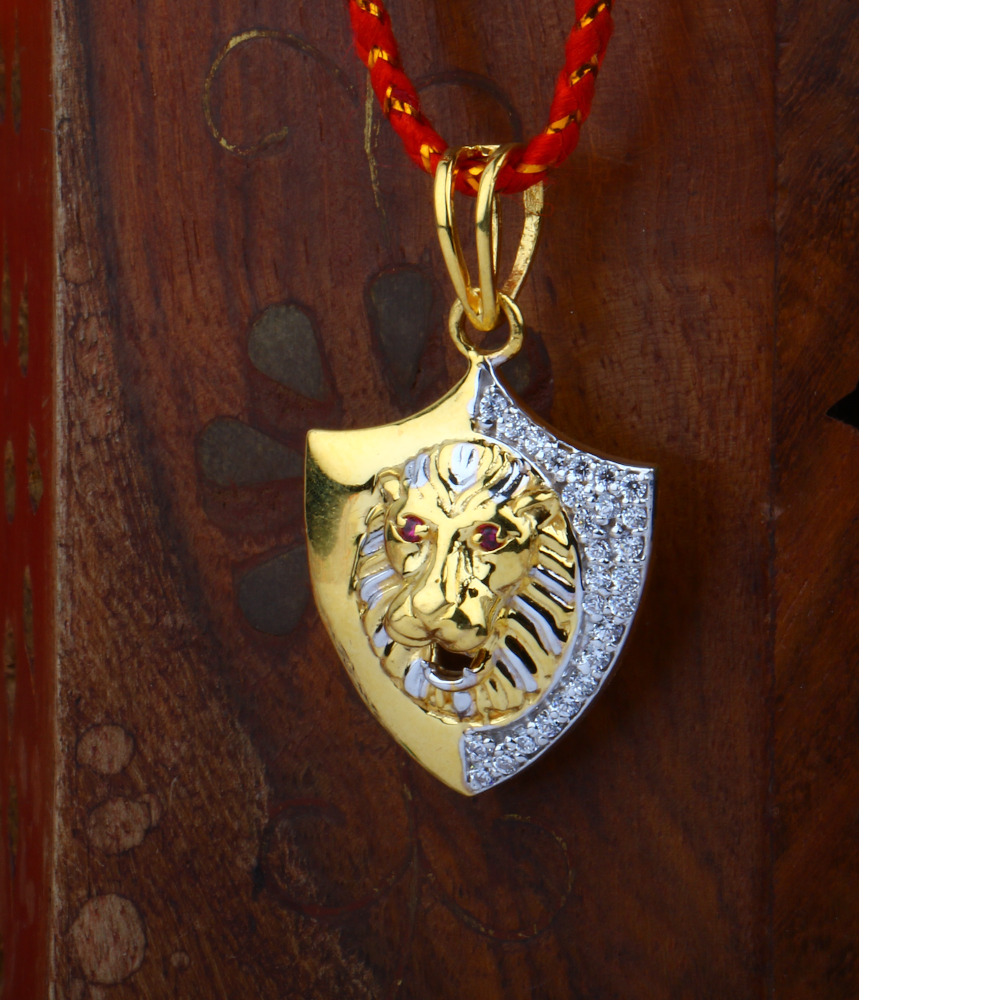 22KT Yellow Gold Lion Shaped Studded CZ Pendant