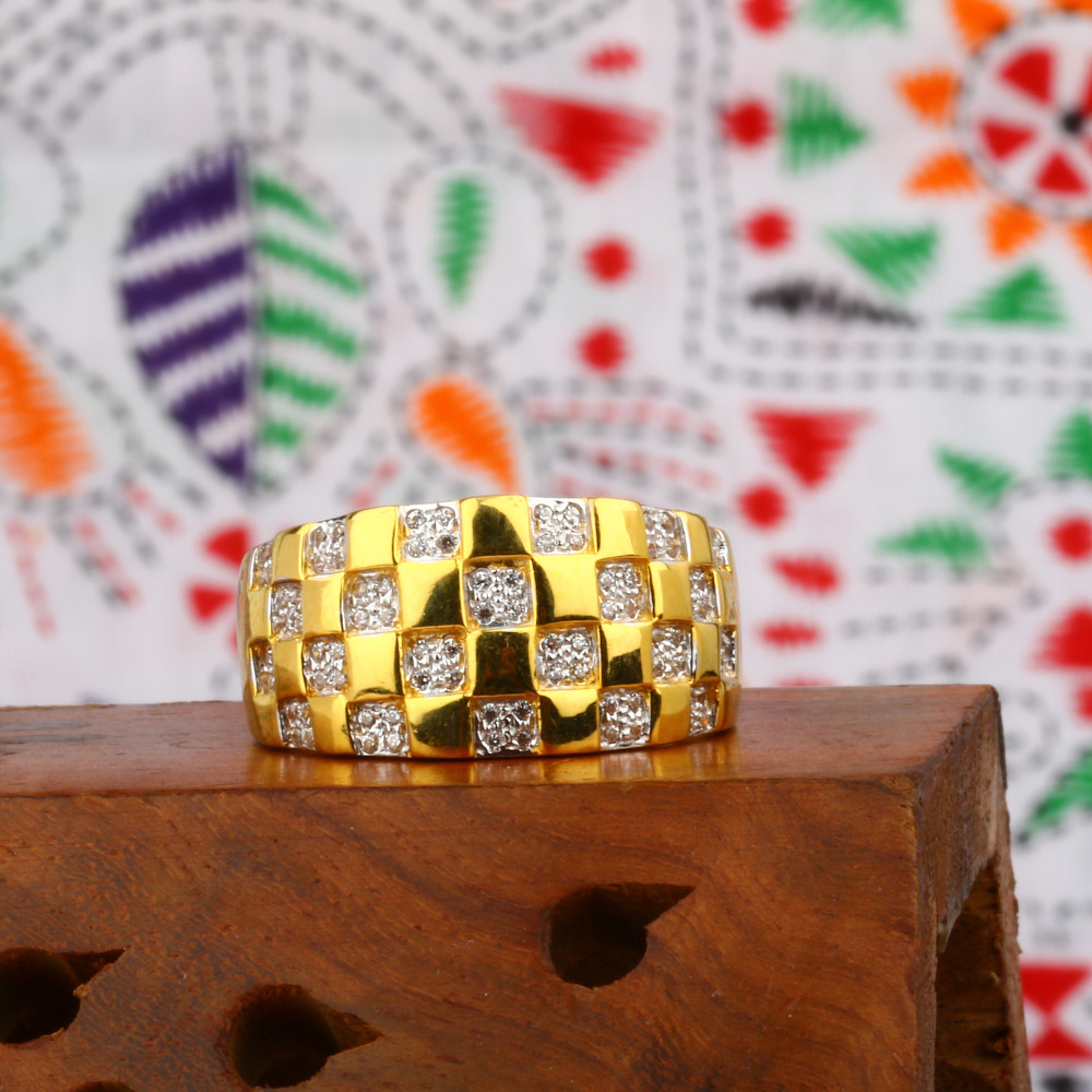 22KT Yellow Gold Gents Designer CZ Ring