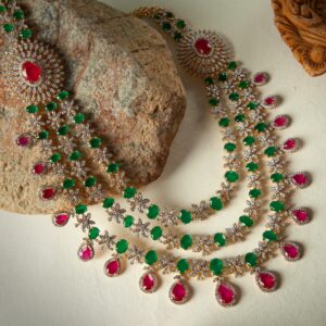 Gold 3 Layer Diamond Necklace Set