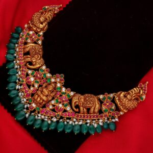 916 Gold Antique Elephant Design Necklace Set