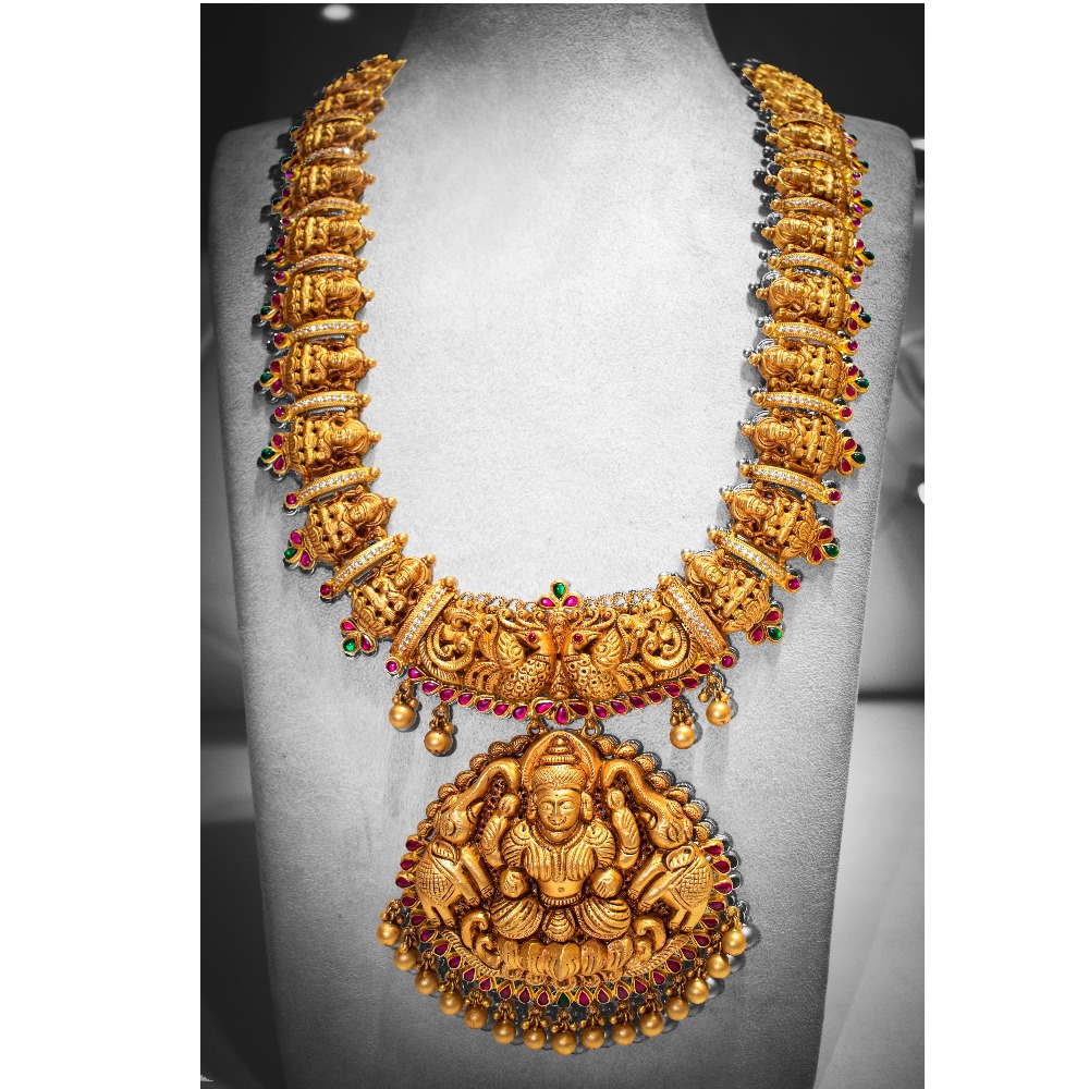 22K Gold Antique Temple Elephant Design Necklace