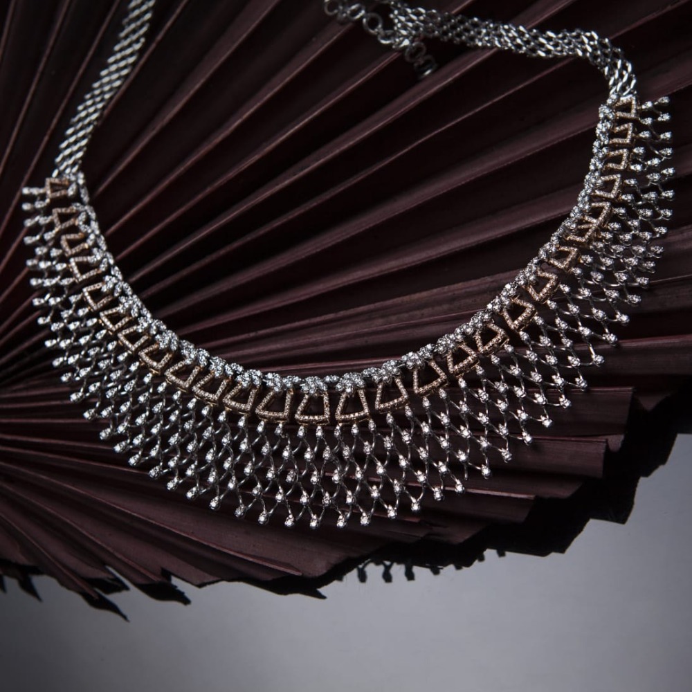 Gold Finish Diamond Necklace Set