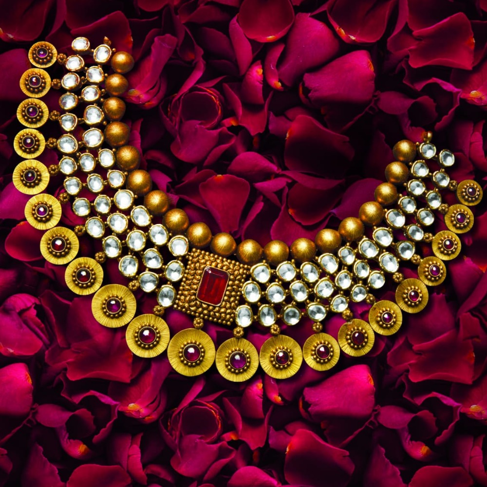 916 Gold Antique Polki Necklace Set