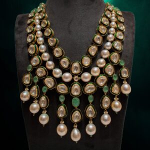 22KT Gold 3 Layer Kundan With Pearl Necklace Set