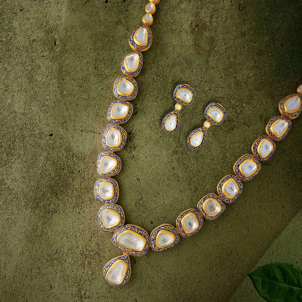 916 Gold Designer Kundan Necklace Set