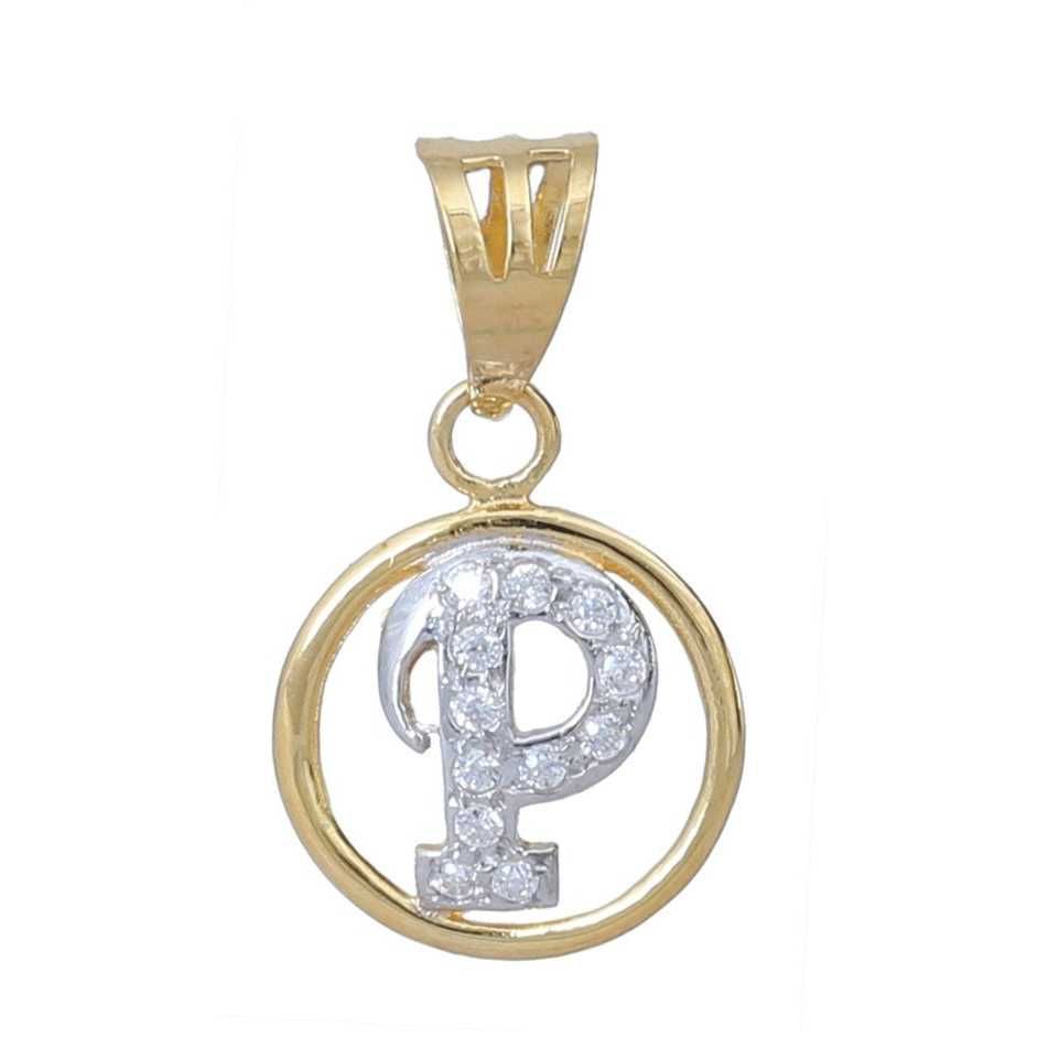 18K / 750 Gold Designer CZ Stone Letter Indian Pendant