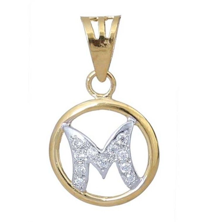 18KT Gold Designer CZ Stone alphabet ' M ' Pendant