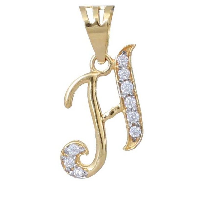 18K / 750 Gold Designer CZ Stone Letter ' H ' Pendant