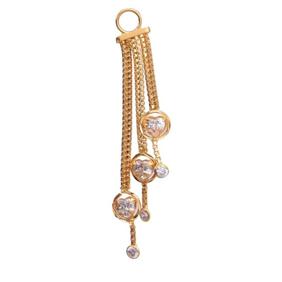 18K / 750 Gold CZ Stone Three Line Latkan Earrings