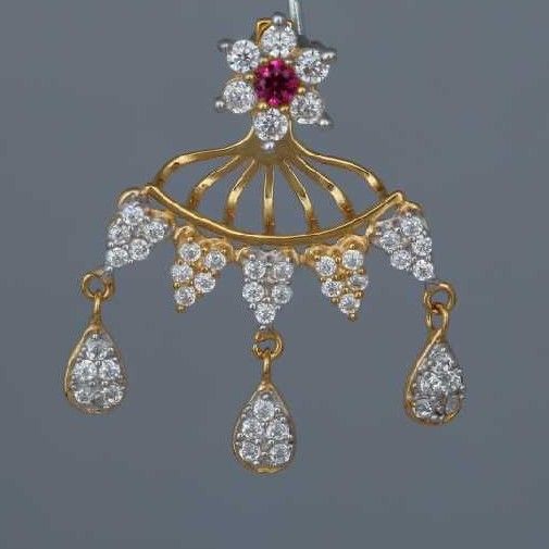 18K / 750 Gold Indian Diamond CZ Stylish Earrings