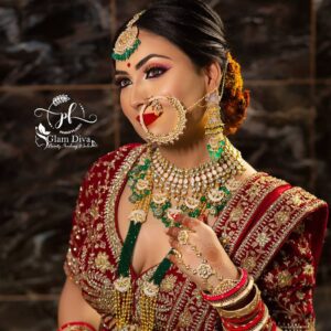 Gold plated pink pachhi kundan with green beads necklace