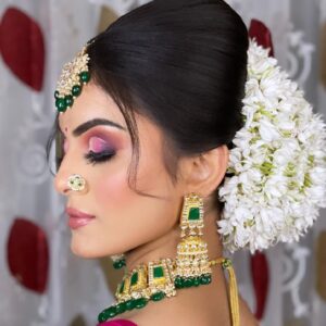 gold plated pachhi kundan green beads hangings nackless