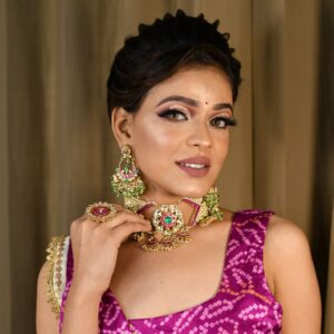 Gold plated pearls and pachhi kundan pink choker nackless