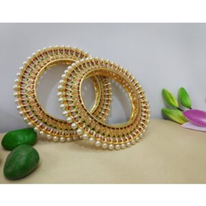 Gold plated traditional stone & pearl studded kada 2000