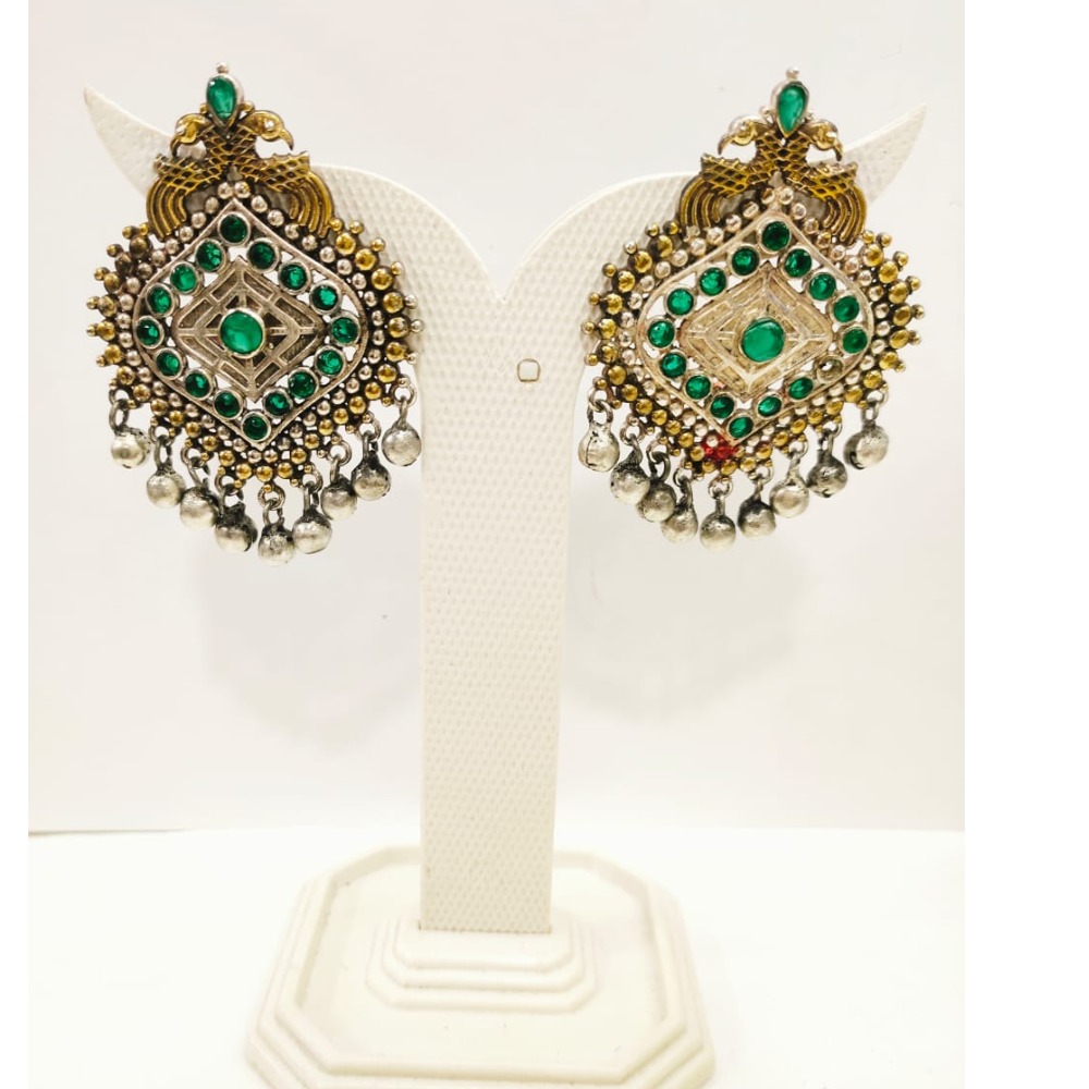 Emerald work with gold plated antique peacock design necklace set 1651 - Image 2