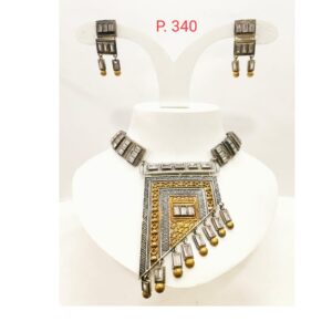 Antique Oxidised Silver with hanging gold plated moti necklace set 1650