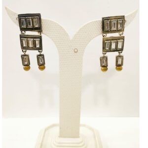Antique Oxidised Silver with hanging gold plated moti necklace set 1650