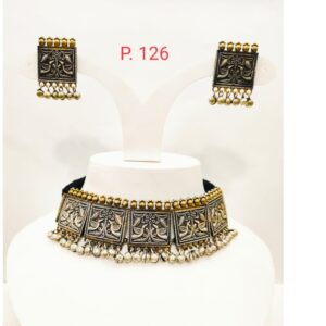 Antique choker Oxidized with gold plated necklace set 1648