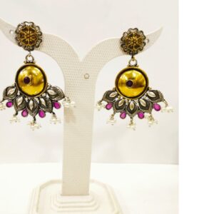 Black polish combination with Gold tone pink stone Necklace set 1647