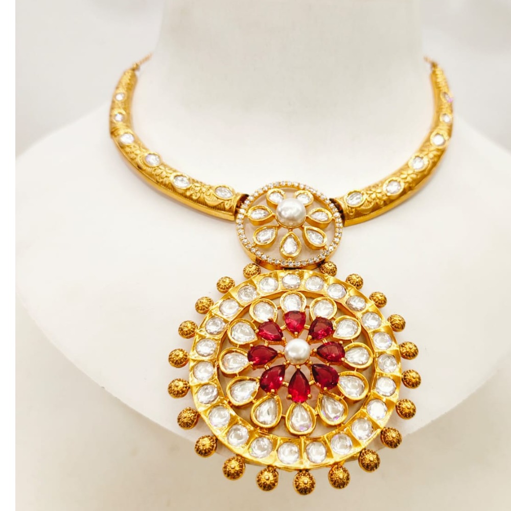 Gold plated choker with kundan work necklace set 1615