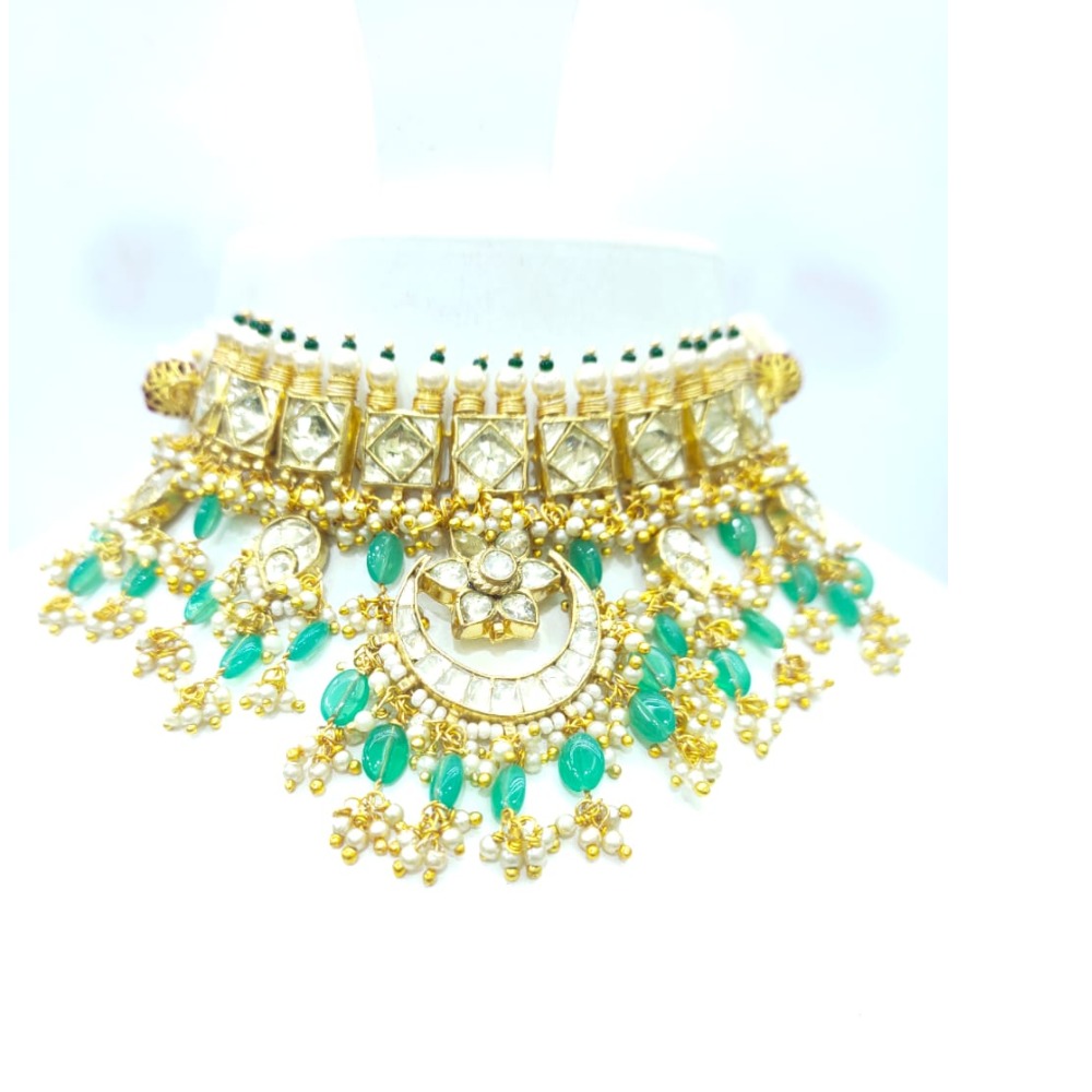 Full choker antique with sky blue stone hand made necklace set 1613