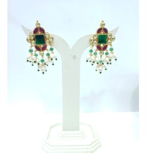 Flower designing with kundan work with hanging white moti necklace set 1612