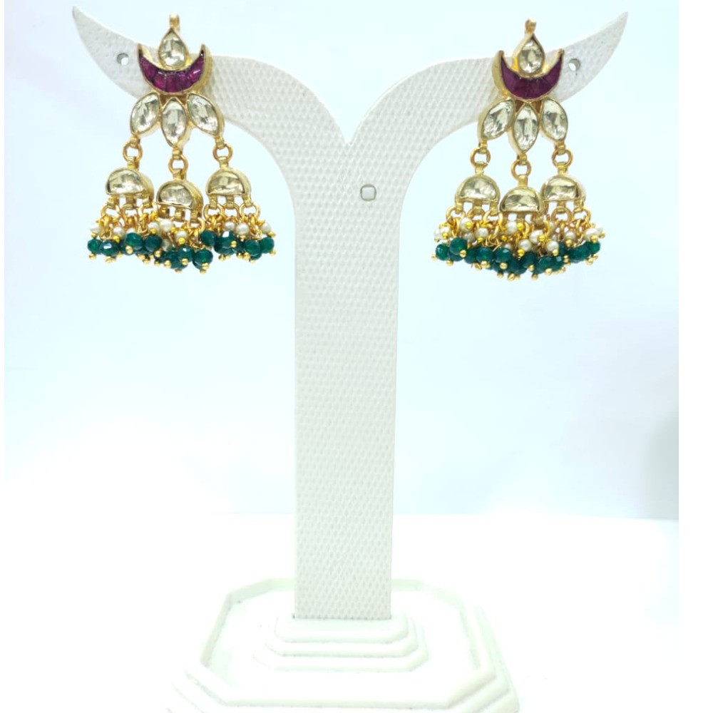 Mini choker with hanging green moti and emerald and ruby necklace set 1610 - Image 2
