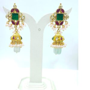 Hanging Water color stone with flower design choker and kundan work necklace set 1609