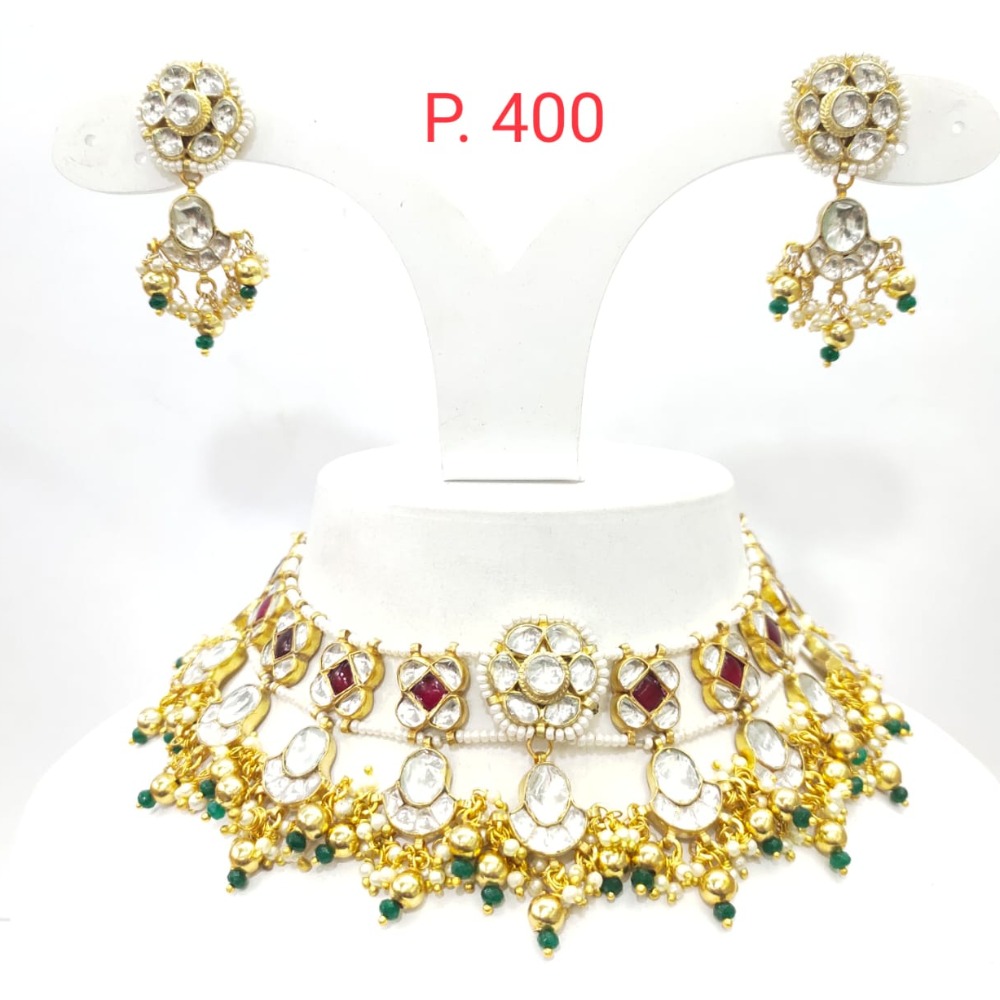 Choker with ruby hanging emerlad for wedding necklace set 1602 - Image 3
