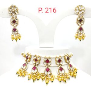 Beautiful with antique design kundan and ruby gold plated necklace set 1601