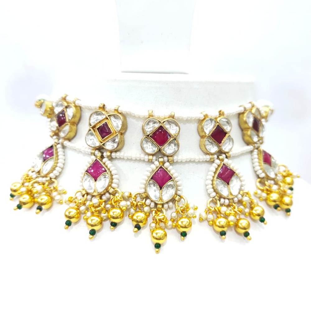 Beautiful with antique design kundan and ruby gold plated necklace set 1601