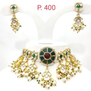 Round shape emerald and ruby stone with kundan and choker necklace set 1600