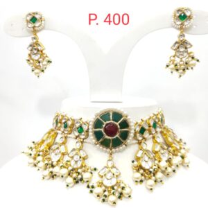 Hanging ruby with choker kundan antique flower work necklace set 1599