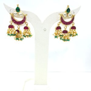 Full choker with flower design hanging ruby and emerald stone necklace set 1598