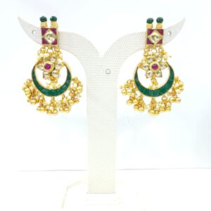 Classic work with squere design gold plated emerald and ruby stone necklace set 1597